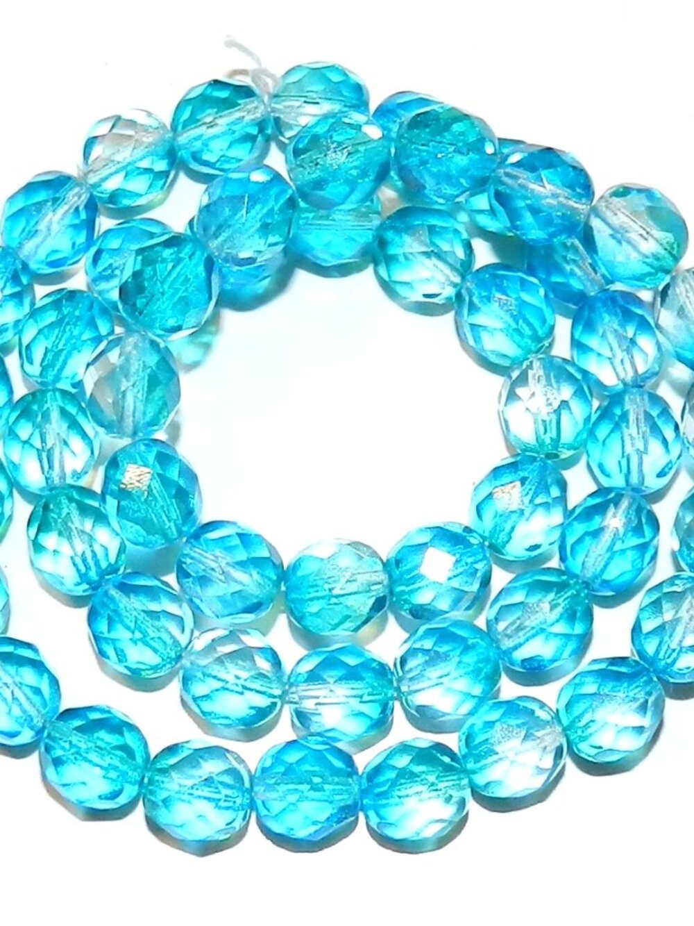 CZ4120 Crystal & Blue 8mm Fire-Polished Faceted Round Czech Glass Beads 16"